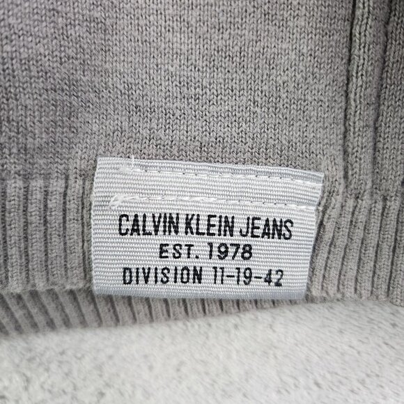 Men's Gray Calvin Klein Jeans Sweatshirt Ribbed Cotton Half-Zip Long Sleeve XL - Picture 3 of 12